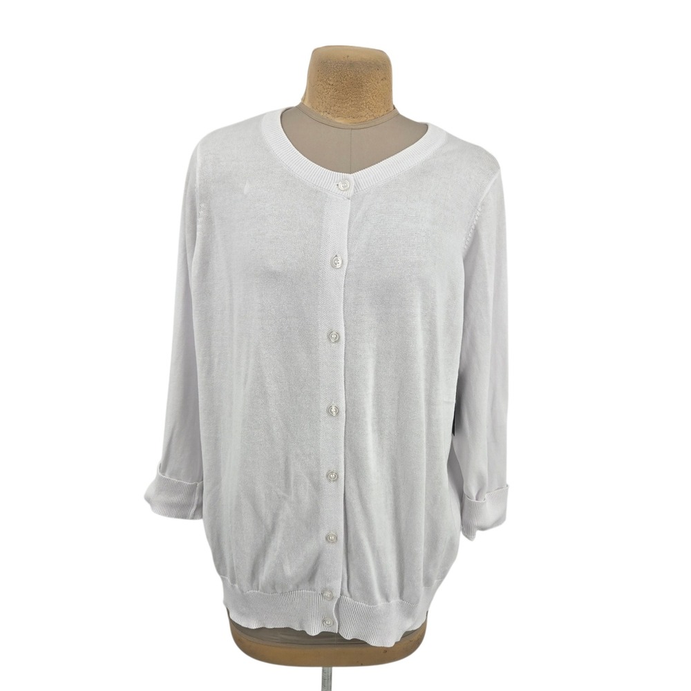 Woman Within Cardigan Women 1X White Cotton Button Front